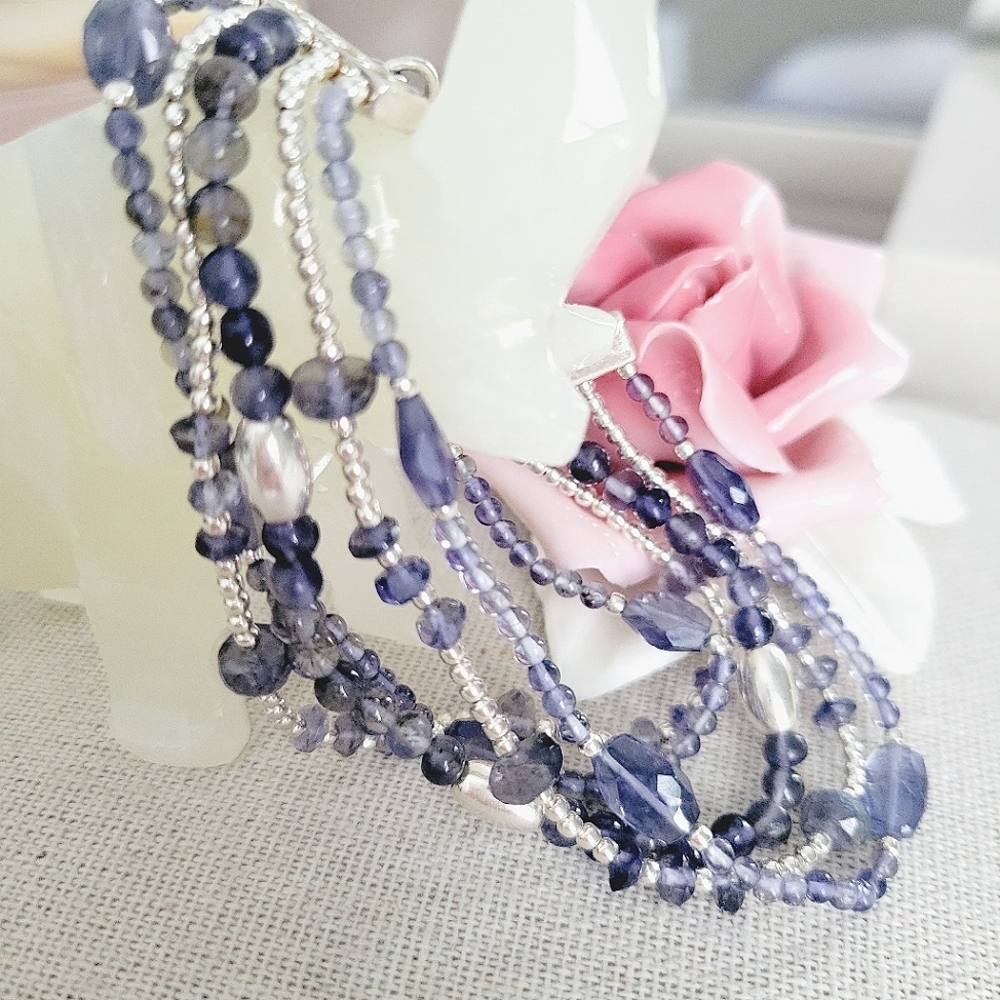 Elegant Silver and Blue Beaded Bracelet